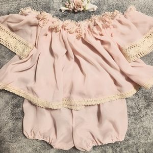 Little Miss Atasha 6-12mo Mara Pink 2-pc Sitter Outfit with headband